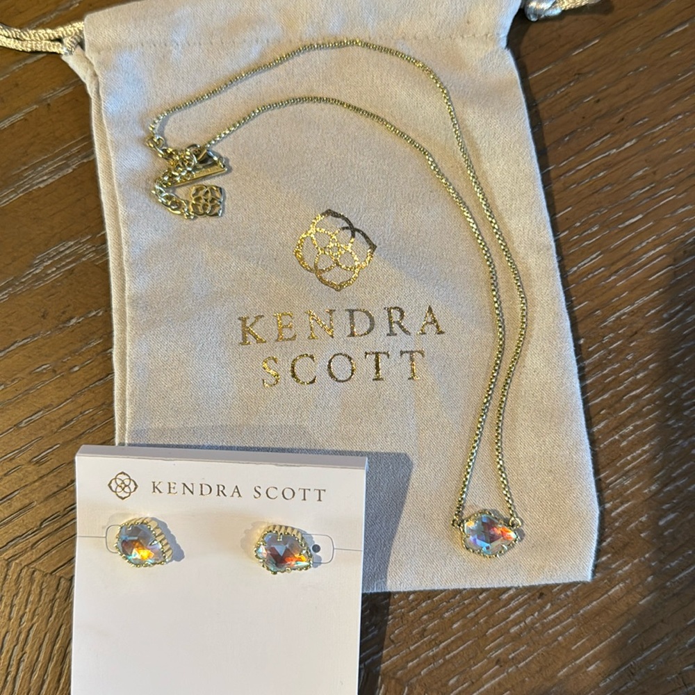 Tess/ Tessa Gold Stud Earrings and Necklace Set in Dichroic Glass